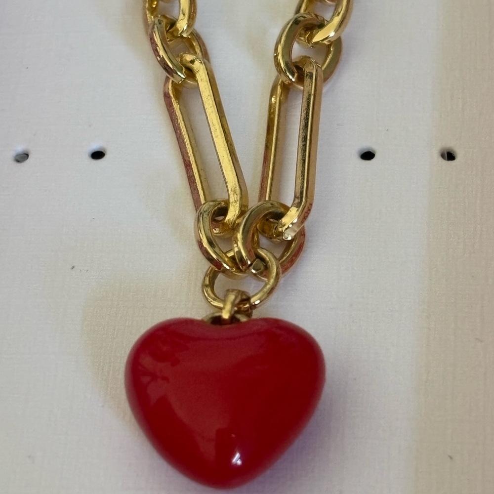 NIB House of Harlow 1960 Gold-Tone Chunky Chain Necklace with Red Heart Charm - Picture 3 of 5
